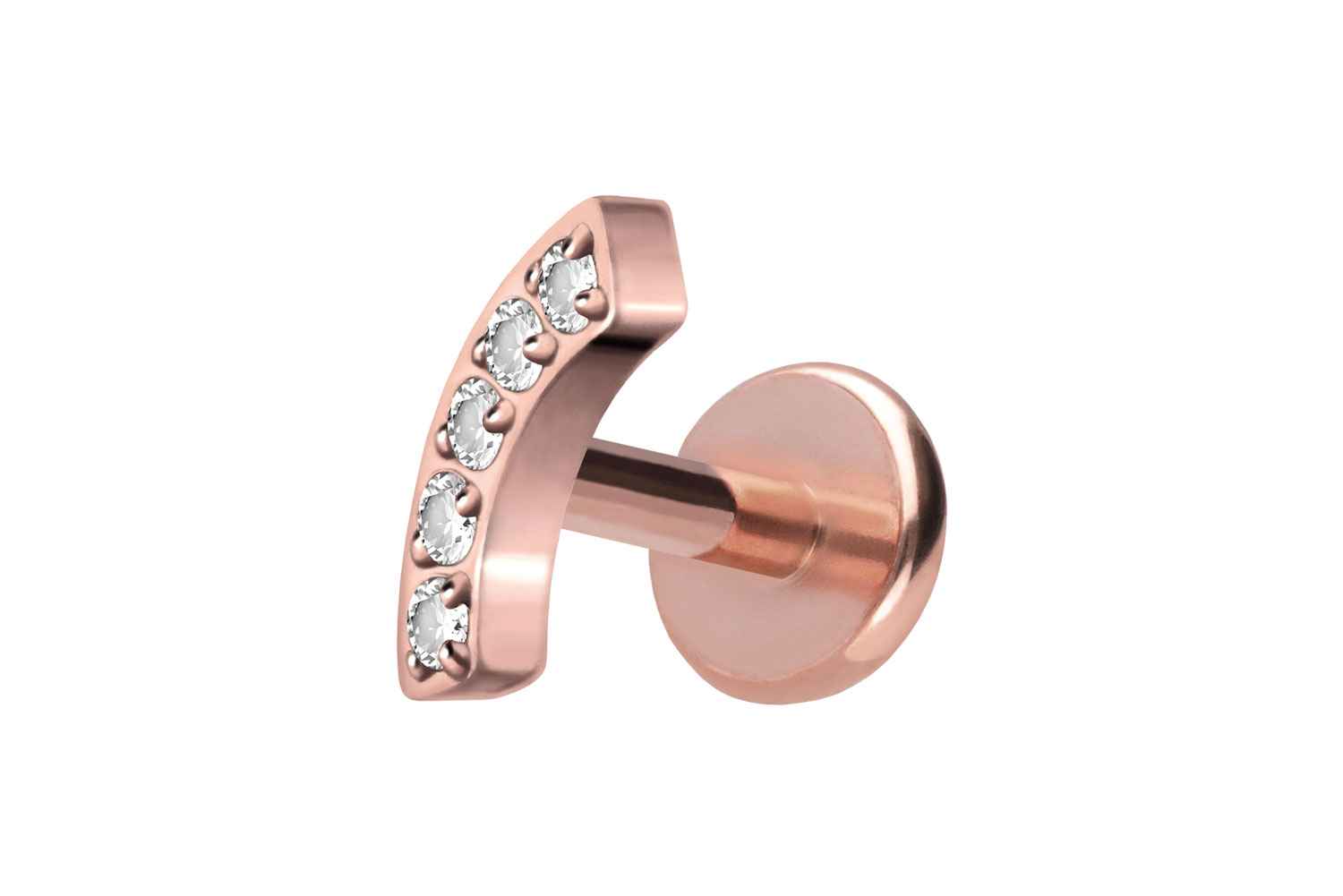 Titan Labret Piercing mit Push Fit BOGEN + 5 KRISTALLE